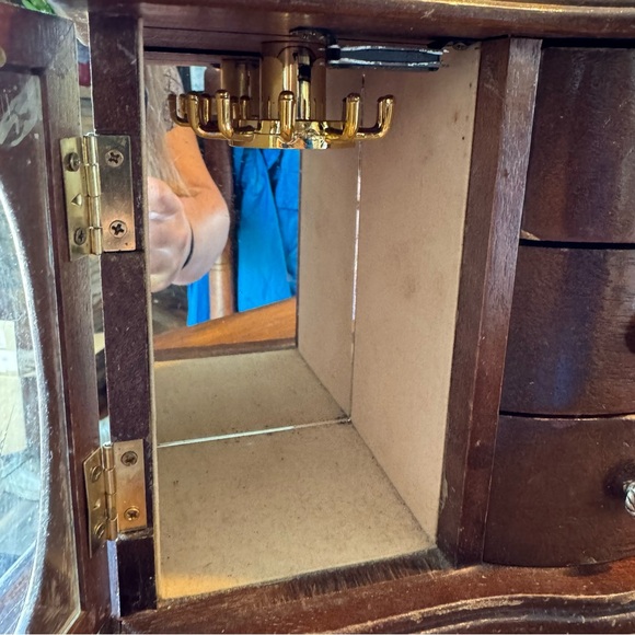 vintage wood jewelry box etched glass rose 3 drawers lined - Picture 4 of 13